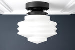 Load image into Gallery viewer, Geotower Glass Deco Globe Flush Mount – Ribbed Glass Ceiling Light for Interior Spaces