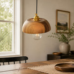 Load image into Gallery viewer, Handcrafted Walnut Wood Dome Pendant Light