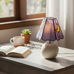 Load image into Gallery viewer, Vintagia Mushroom Moon Stained Glass Table Lamp - Artistic Accent Ceramic Base Light for Living Room or Bedroom