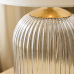 Load image into Gallery viewer, Bravira Ribbed Glass Table Lamp - Modern Lighting with Linen Shade