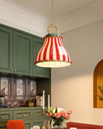 Load image into Gallery viewer, Circus Glass Pendant Lamp – Fun Red Stripe Art Glass for Eclectic Spaces