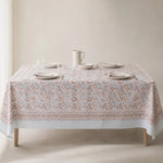 Cargar imagen en el visor de la Galería, Mist blue floral tablecloth on a dining table