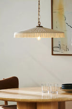 Load image into Gallery viewer, Elumina Elegant Pleated Silk Shade Pendant – Mid-Century Hanging Light for Dining Room