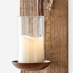 Cargar imagen en el visor de la Galería, Rustic wooden wall sconce glass and candle detail