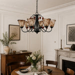 Bild in Gallery-Viewer laden, Upward Amber Tulip Glass Metal Chandelier