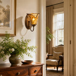 Bild in Gallery-Viewer laden, Sculpted Amber Glass and Brass Wall Sconce