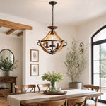 Cargar imagen en el visor de la Galería, Rustic 3-light pendant chandelier in a farmhouse interior