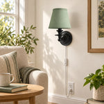 Charger l'image dans la visionneuse de galerie, Rowan No-Wire Flat Drum Shade Wall Sconce – Plug-In Fabric Wall Light