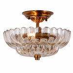Charger l'image dans la visionneuse de galerie, Floral Brass and Amber Glass Semi-Flush Ceiling Light