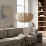 Load image into Gallery viewer, Blossine Linen Scalloped Pendant Light – Rustic to Modern Pendant for Kitchen and Dining Areas