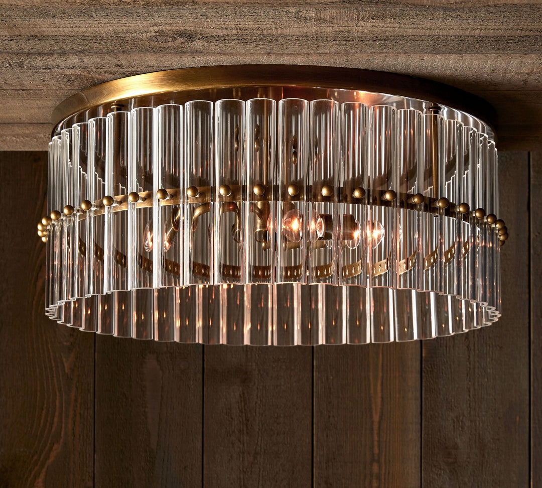 Lumora Crystal Flush Mount Light – Cut Glass Ceiling In Aged Brass