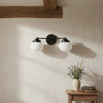 Bild in Gallery-Viewer laden, Opalume Metal Canopy Globe Vanity Sconce — Übergangs-Art-Deco-Wandleuchte