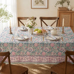 Cargar imagen en el visor de la Galería, Sage green floral tablecloth styled in a bright dining room