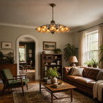 Load image into Gallery viewer, Downward Amber Tulip Glass Brass Chandelier