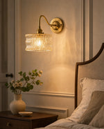 Charger l'image dans la visionneuse de galerie, Vintage ripple glass wall sconce installed above a bedside table