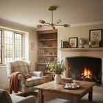 Load image into Gallery viewer, Mobilux Line Mid-Century Gold Sputnik Chandelier – Semi-Flush Geometric Brass Fixture