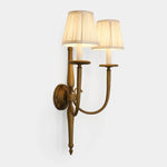 Load image into Gallery viewer, Antique brass double wall sconce with cream pleated shades