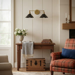 Cargar imagen en el visor de la Galería, Aplique doble de metal negro Conique con pantallas cónicas - Aplique industrial de pared para espejo