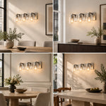 Bild in Gallery-Viewer laden, Glass Bathroom Vanity Light with three metal finishes and a metal wall bar - New2609-1024428 interior scene