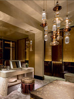 Load image into Gallery viewer, Contemporary Hanging Light - Iron Metal Glass Gold Brown Damp-rated