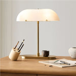 Load image into Gallery viewer, Ferosa Boat Shaped Lampshade Table Lamp – Vintage Brass Finish for Modern Living Room