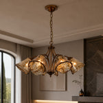 Load image into Gallery viewer, Downward Amber Tulip Glass Brass Chandelier