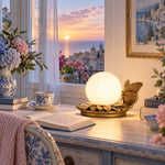 Charger l'image dans la visionneuse de galerie, Round Globe Perched Motif Brass Resin Table Lamp