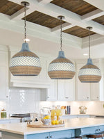 Load image into Gallery viewer, Handwoven Blue Rattan Pendant Light