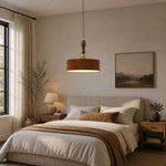 Cargar imagen en el visor de la Galería, Vintage brown leather pendant installed in a warm neutral bedroom
