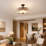 Load image into Gallery viewer, Coffee ribbed glass flush mount ceiling lamp in a living area