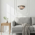 Load image into Gallery viewer, TF Layered Glass and Curved Metal Arm Wall Lamp – Transitional Art Deco Wall Sconce for Bedroom and Entryway
