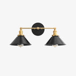 Cargar imagen en el visor de la Galería, Aplique doble de metal negro Conique con pantallas cónicas - Aplique industrial de pared para espejo