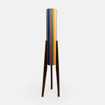 Bild in Gallery-Viewer laden, Multicolor striped Liberty fabric tripod floor lamp with dark wood frame