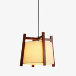 Cargar imagen en el visor de la Galería, Walnut finish fabric shade pendant light product view