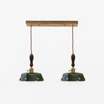 Load image into Gallery viewer, 2-Light Linear Pendant Deep Green Leather Bar 50 cm / 19.7 in; Shade Dia. 30 cm / 11.8 in