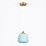 Load image into Gallery viewer, Blue ribbed glass pendant light full view