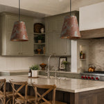 Cargar imagen en el visor de la Galería, Vintage patina pendant lamps in a warm dining kitchen space