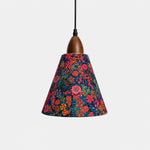 Bild in Gallery-Viewer laden, Small gold foil floral cone pendant light front view