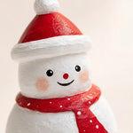 Cargar imagen en el visor de la Galería, Close detail of handmade wooden snowman face and scarf