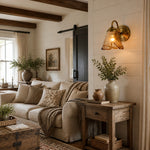 Load image into Gallery viewer, Brass Amber Glass Downlight Wall Sconce