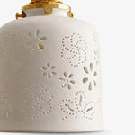 Cargar imagen en el visor de la Galería, White ceramic lamp shade with perforated floral and dotted cutouts