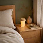 Bild in Gallery-Viewer laden, Rechargeable table lamp fabric shade and wood base view