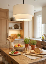 Charger l'image dans la visionneuse de galerie, Suspension Dumora à double tambour en tissu - Plafonnier moderne à abat-jour superposé, idéal pour la salle à manger ou le salon