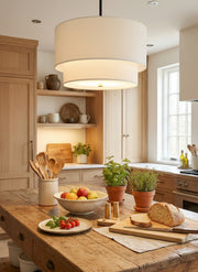 Suspension Dumora à double tambour en tissu - Plafonnier moderne à abat-jour superposé, idéal pour la salle à manger ou le salon