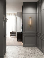 Load image into Gallery viewer, Slim Wall Light with Ribbed Glass and Metallic Modern Frame