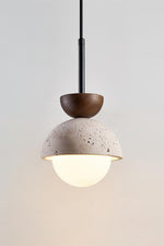 Load image into Gallery viewer, Modern Minimalist Hemisphere Travertine Wood Pendant Lamp