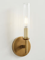 Load image into Gallery viewer, Ribbed Glass Sconce – Tube Sconce for Bath Mirror Lighting in Brass