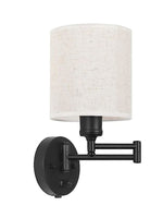 Load image into Gallery viewer, Swing Arm Fabric Sconce Light – Adjustable Wall Lamp with Drum Shade