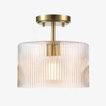 Load image into Gallery viewer, Pelviona Amber Ribbed Glass Ceiling Light – Classic Metal Frame Ceiling Fixture for Living Rooms