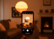 Smartphone camera testing a flicker-free sunset pendant light to ensure no eye strain.